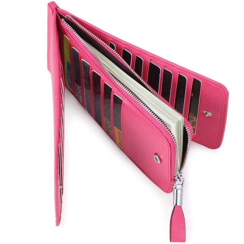 Huztencor Women's Credit Card Holder RFID Blocking Leather Multi Card Organizer Wallet Slim Long Zipper Bi-fold Business Card Case Clutch Wallet with ID Window Pink (FBA) - Image 4